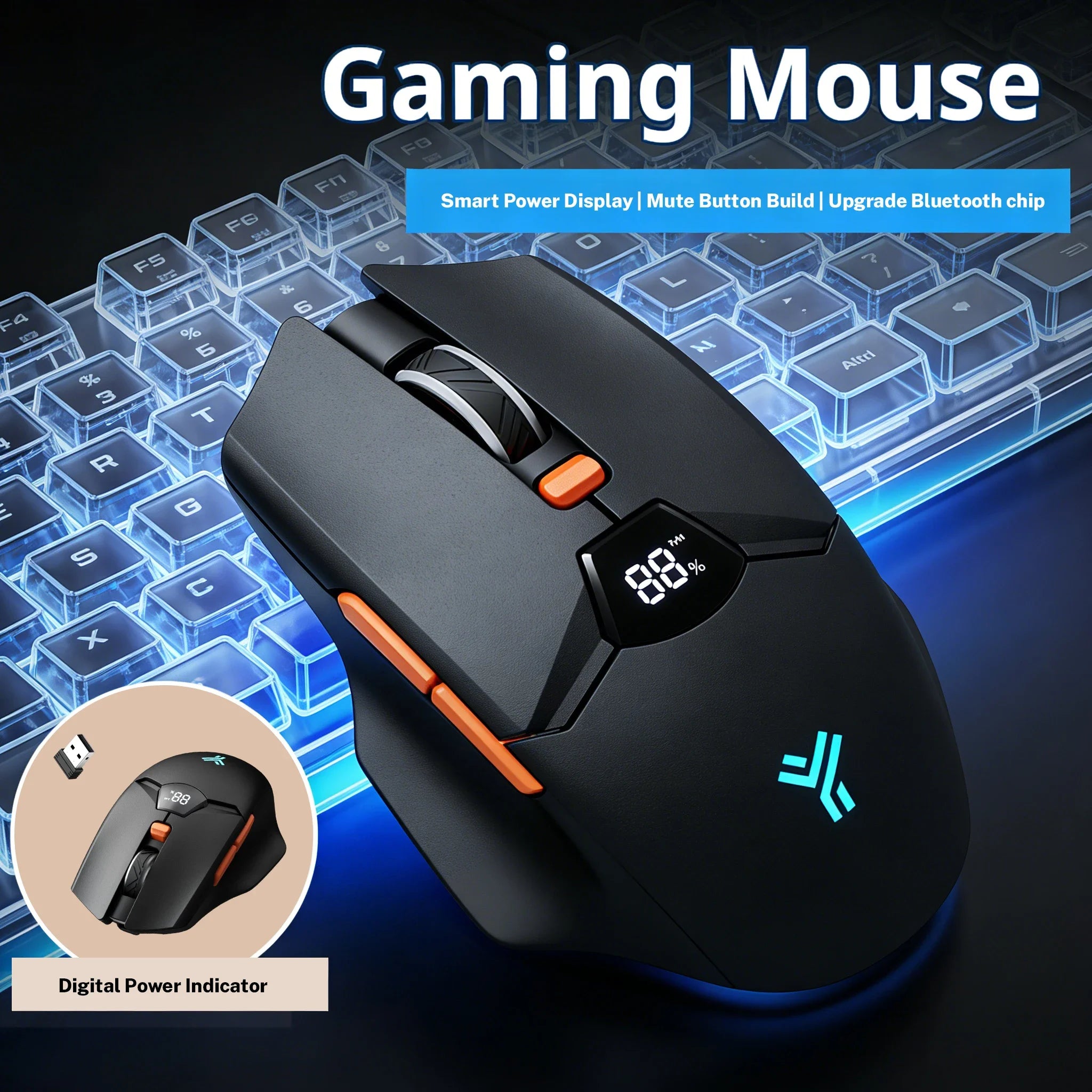 Wireless Bluetooth mouse with digital battery display, silent ergonomic mouse for PC Laptop Gaming, 2.4G / Bluetooth 5.0