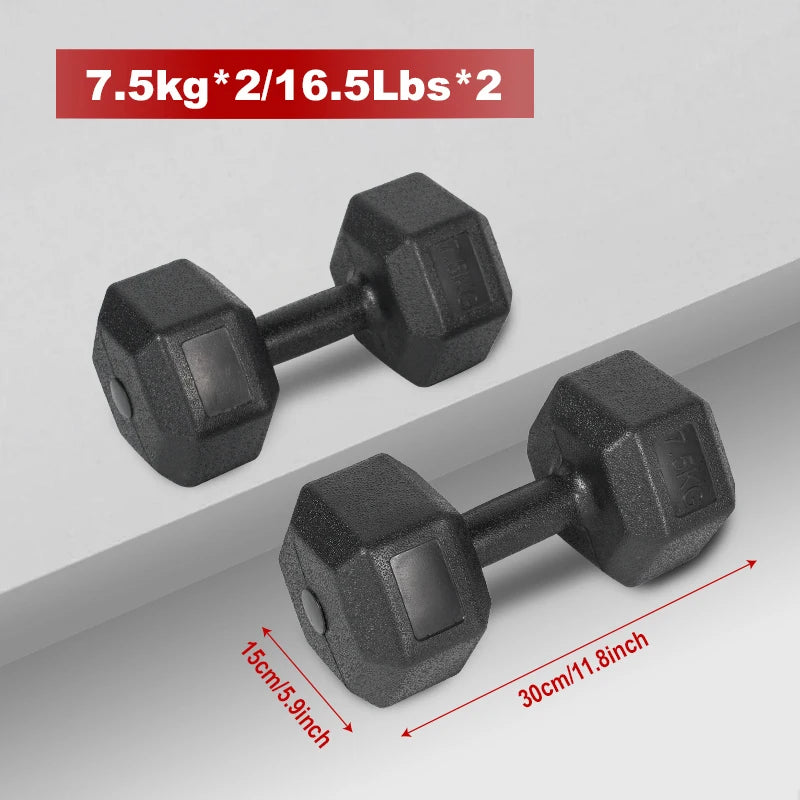 Dumbbell Set, Hexagonal, 2.5kg, 5kg, 7.5kg, 10kg Made of PVC and Iron with Sand, Gym Weights, Non-Slip Handle, Ideal for Strength Training and Home Gym, Ergonomic Fitness Weights