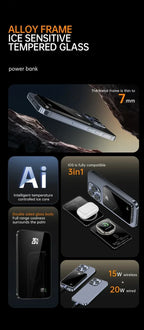 10000mAh 20W Wireless Magnetic Power Bank Portable Battery Charger for MagSafe iPhone 16, 15, 14, 13, and Samsung iWatch