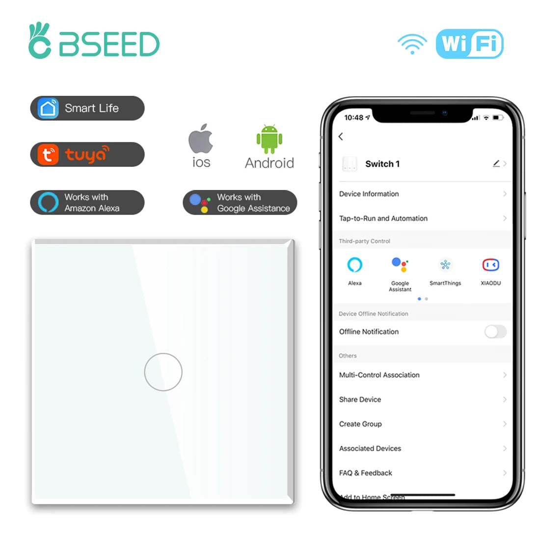 BSEED WiFi Touch Switch — Tomada EU com USB‑C Tuya Smart Life