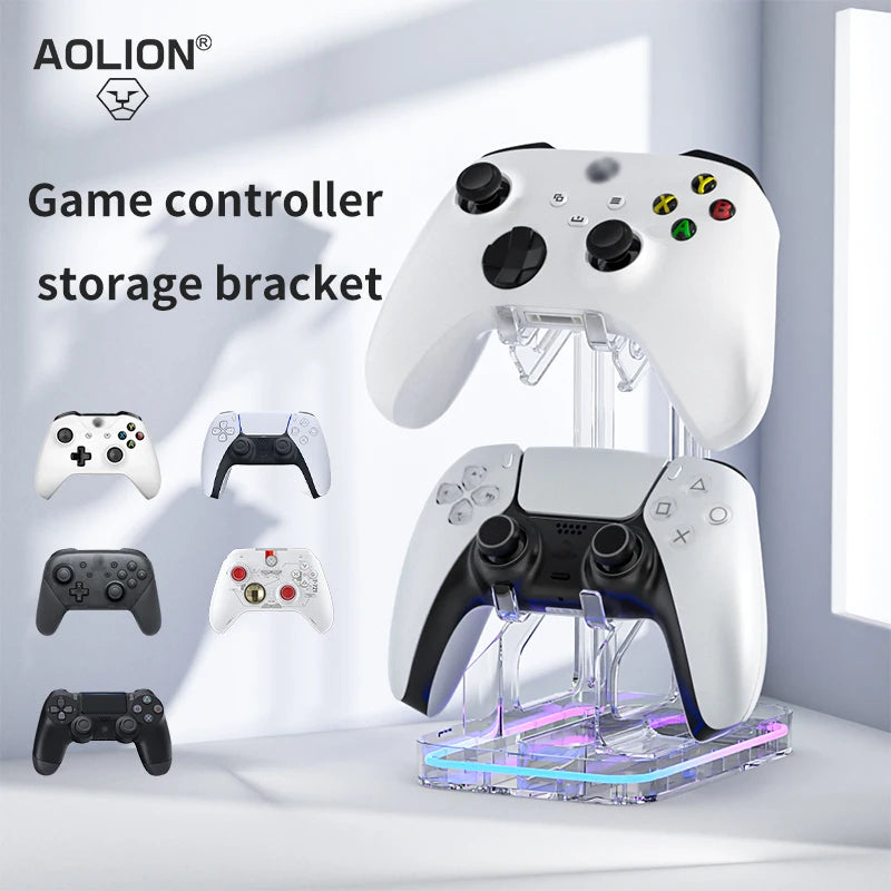 RGB Dual Game Controller Holder Acrylic Gamepad Handle Bracket Display For Switch Pro/PS5/Xbox Series X/PS4 Joystick Rack Stand
