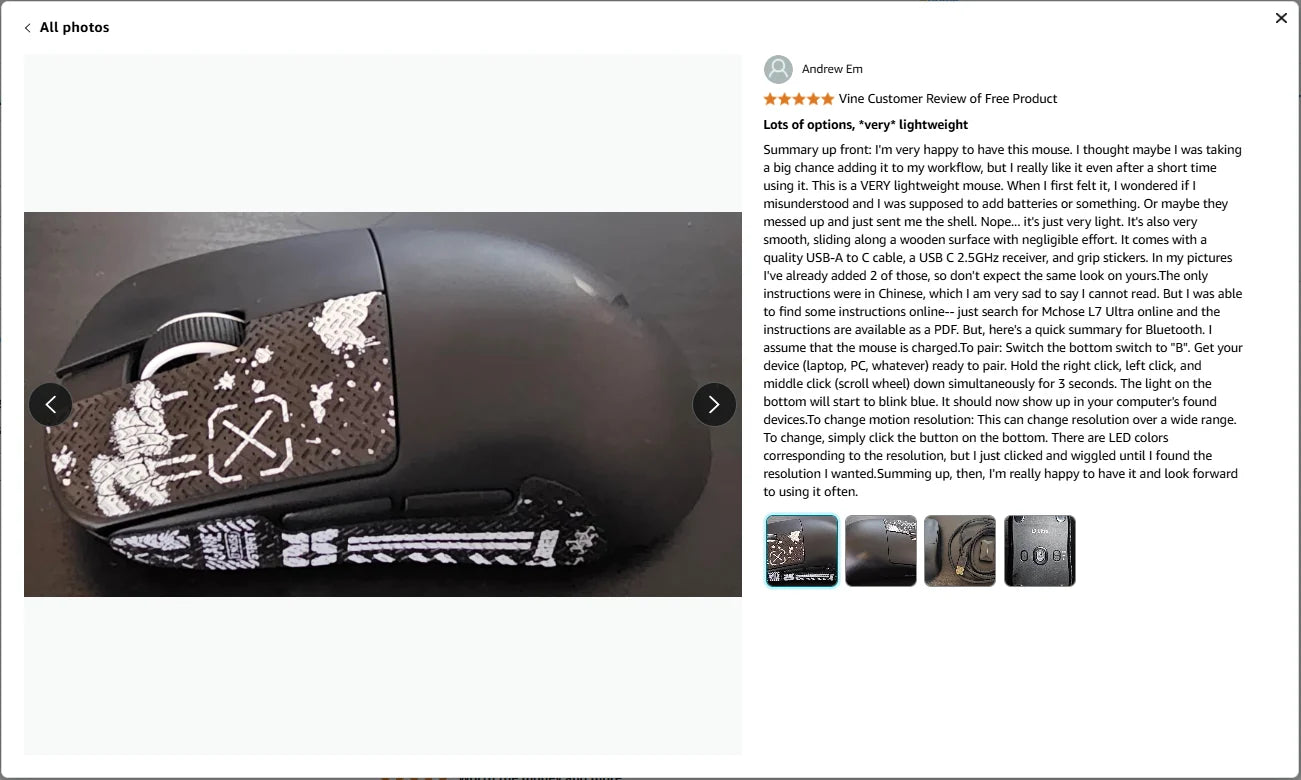 Rato MCHOSE L7 — PAW3395, 26K DPI, 39 g, Tri‑Mode, Dual 8K