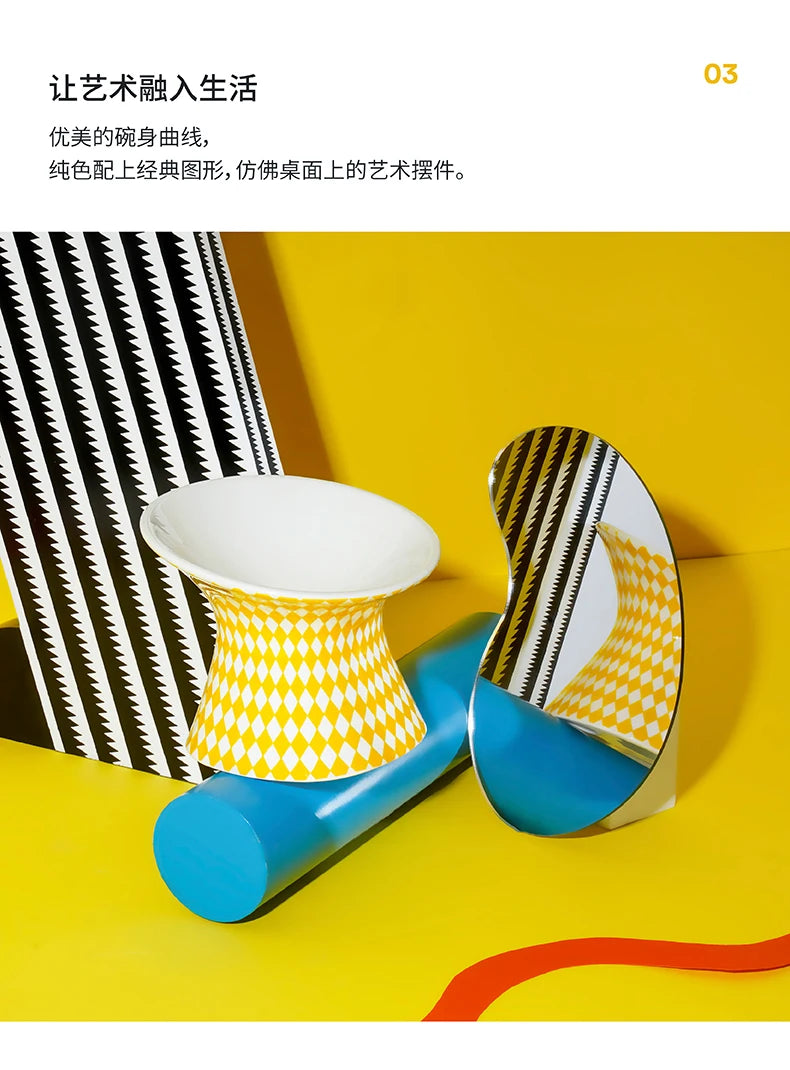 Ceramic Cat and Dog Bowls, Anti-Tip Pet Food Dishes Elevated base design protects cats' necks, suitable for small dogs and cats