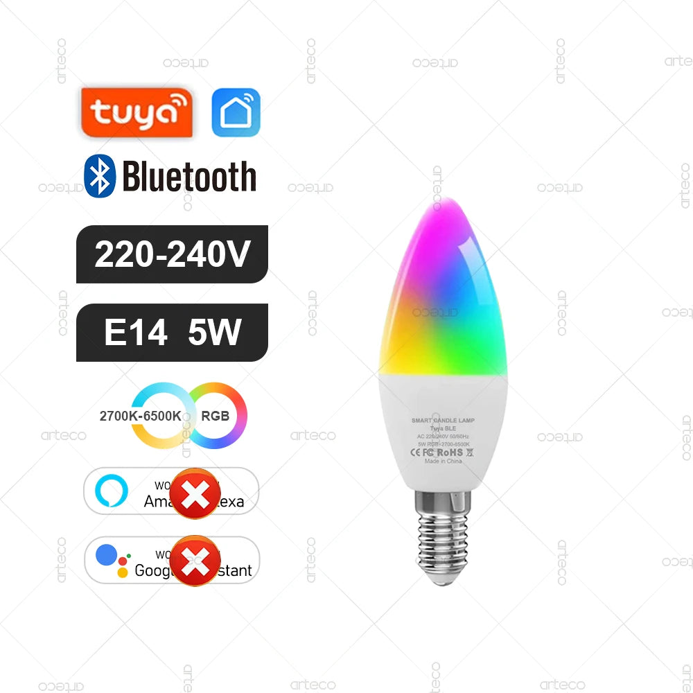 Tuya Smart Bulb Zigbee/WiFi/Bluetooth — E27/E14/GU10 RGBCW Regulável Alexa