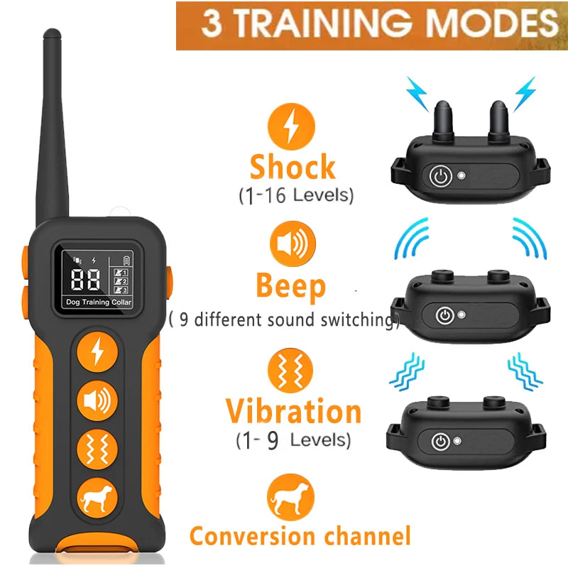 Dog Training Collar With 9 Different Sounds 1000M Electric Dog Anti Bark Collar 433HZ Universal Waterproof Rechargeable Collar