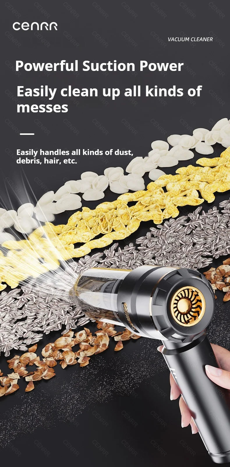 Aspirador Portátil CENRR 998000PA Sem Fios para Limpeza de Carro