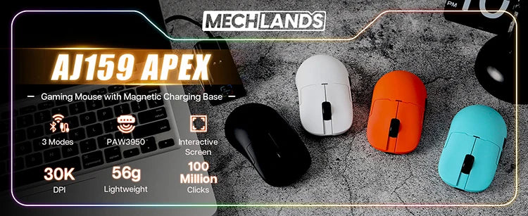 AJAZZ AJ159 APEX Paw3950 Wireless Mouse with RGB Magnetic Charging Base Lightweight Wired Bluetooth Gaming Mouse for PC Laptop
