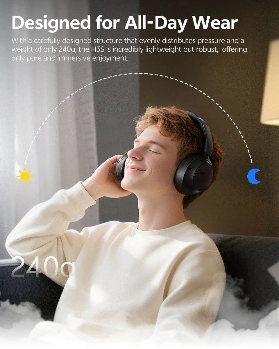 QCY H3S -56dB Adaptive ANC Over Ear Headphone Hi-Res LDAC Spatial Sound Wireless Earphone Bluetooth 6.0 Dual Driver 102H Headset