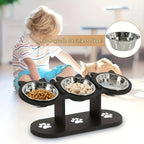 Elevated Cat Food Bowl with Black Wooden Support Frame. Steel-Free Cat Bowls, 15° Stand Sloped Feeding & Watering Supplies.