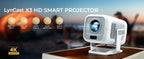 Projetor 4K LynCast X3AQ — 500 ANSI, Auto Focus, Android 11, WiFi6