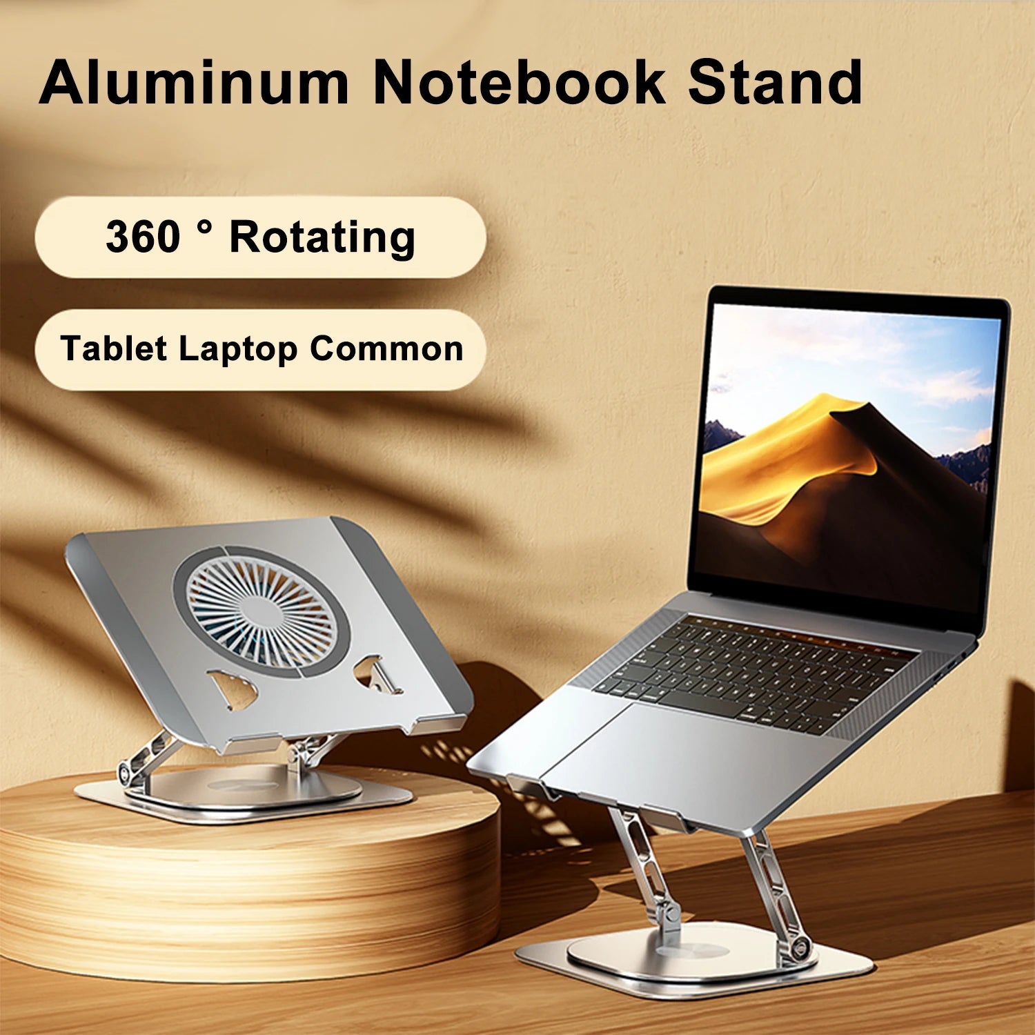 Laptop Stand 360° Rotatable Aluminum Alloy Tablet Cooling Stand with Folding Fan Radiator Support Lift Anti-skid for 7-17 Inch