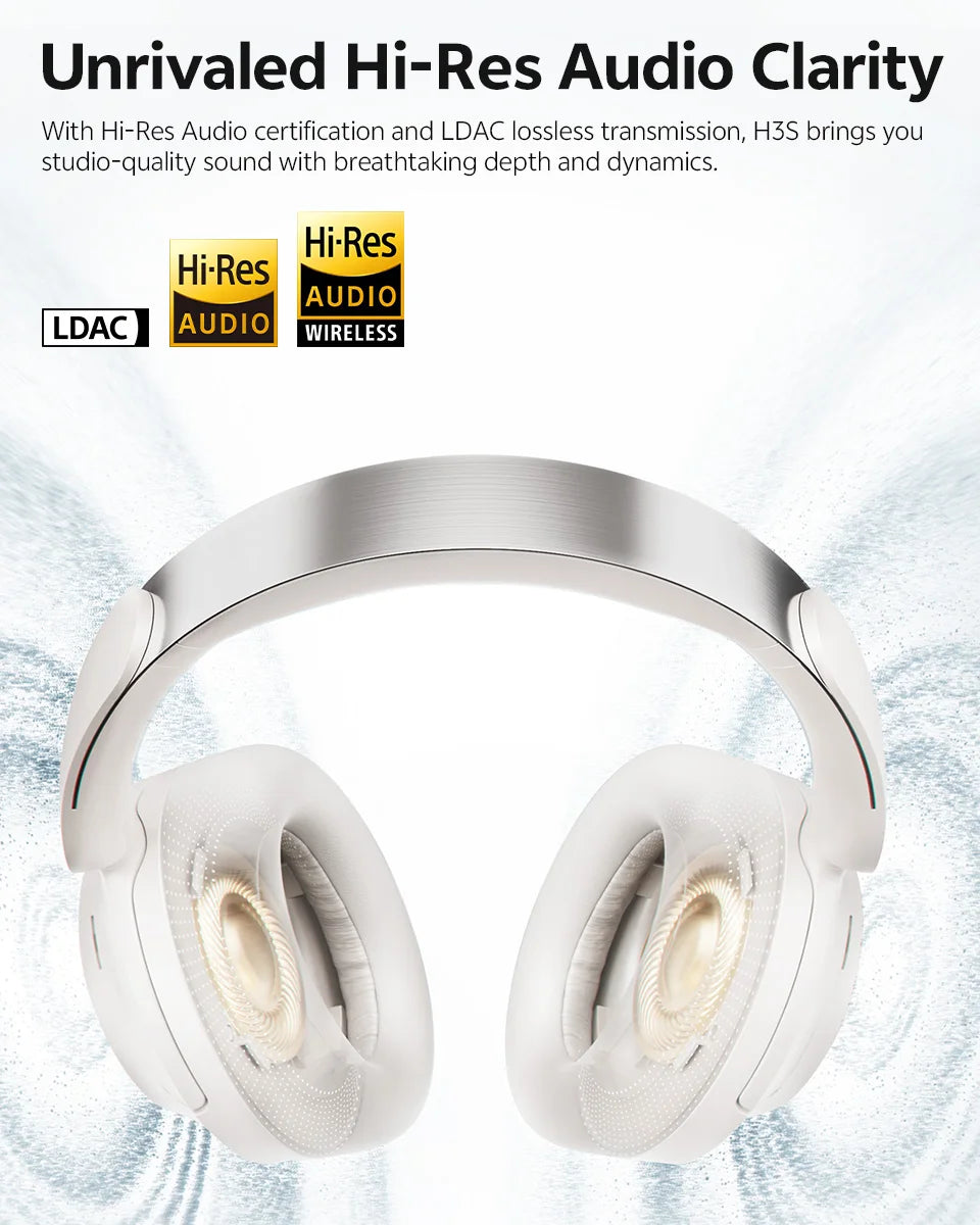 QCY H3S ANC Over Ear Headphones -56dB Noise Canceling Headsets Bluetooth 6.0 Hi-Res LDAC Spatial Sound Earphones Dual Driver