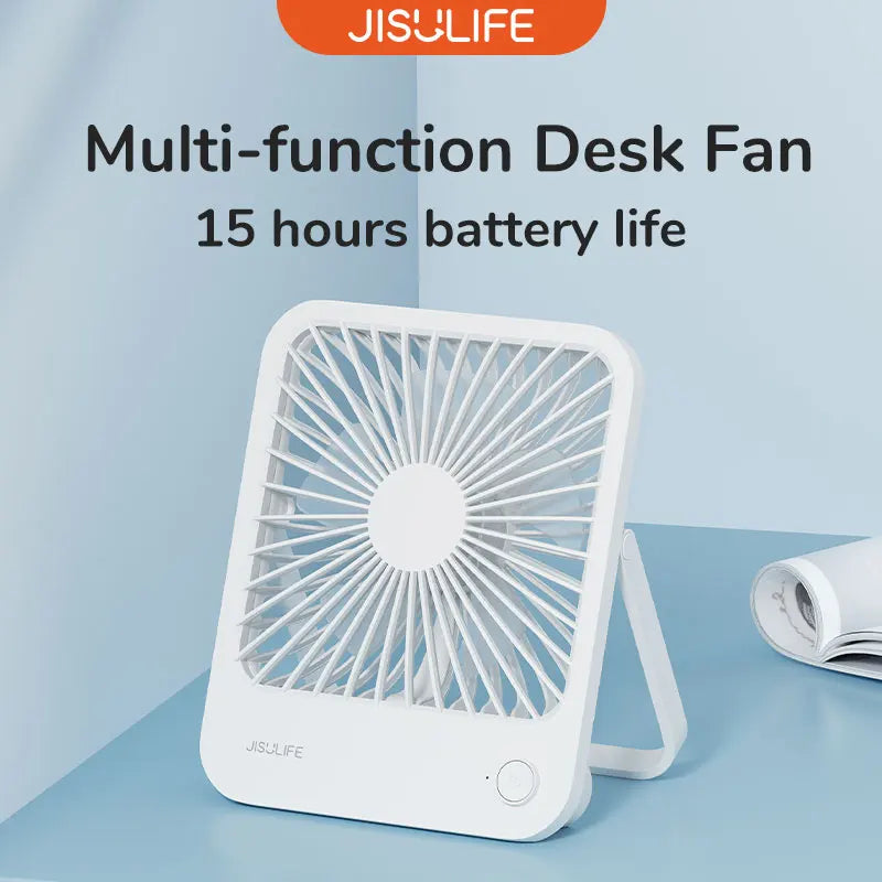 JISULIFE Portable Small Desk Fan Ultra Quiet Table Fan USB Rechargeable Cooling Fan With 4 Speed ​​Powerful Wind Offices Fan