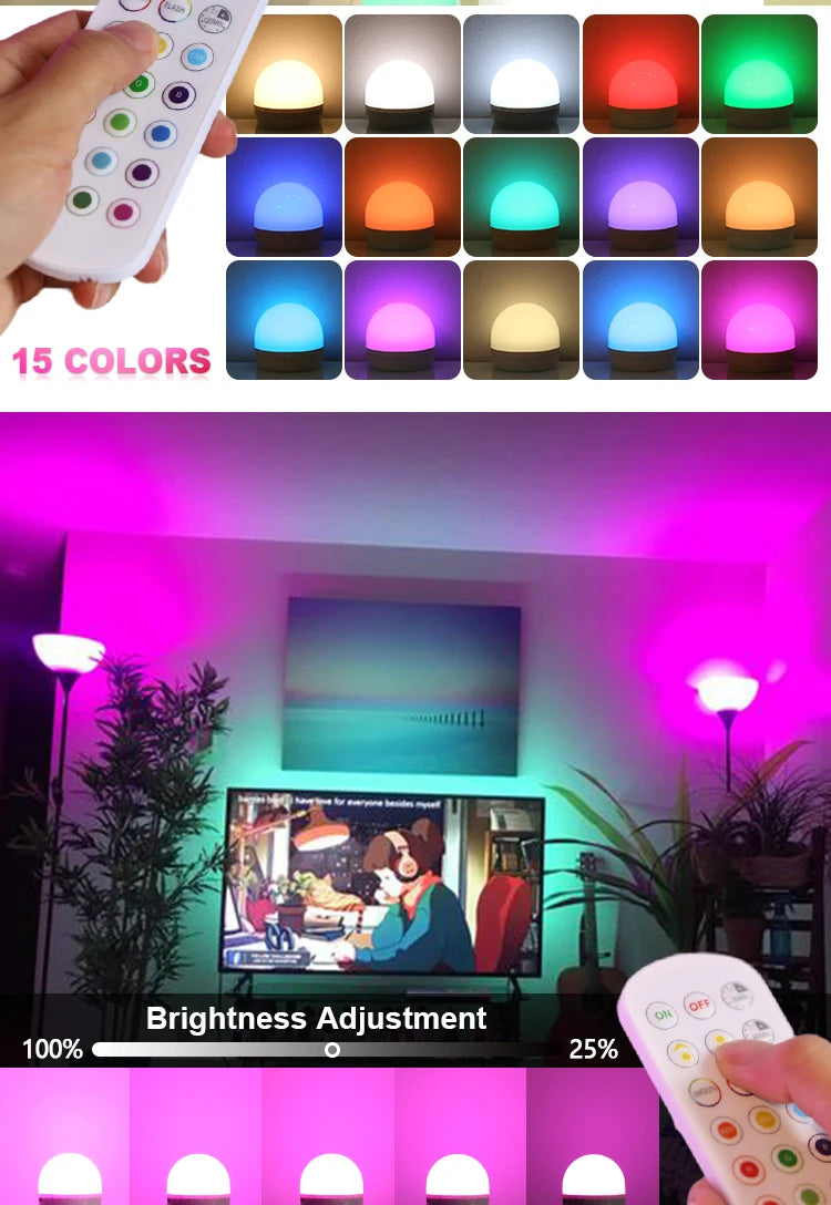 Lâmpada LED RGB USB 5V com Controlo Remoto e Intensidade Ajustável