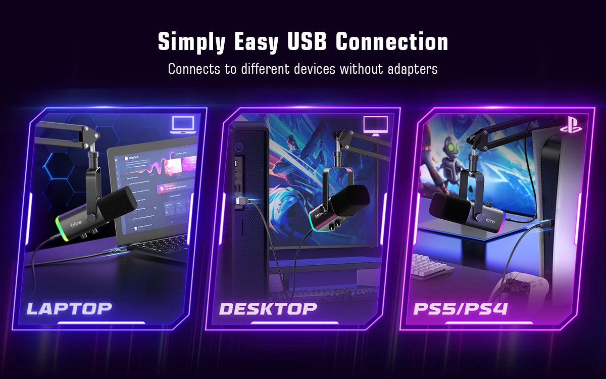 Microfone Gaming FIFINE XLR/USB com RGB, Braço Articulado e Mute