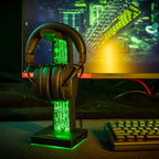 RGB Lights Headphone Stand with 10 Lighting Modes, Dual USB Port, Touch Control Strip Light for all Gaming Headsets, PC Stand