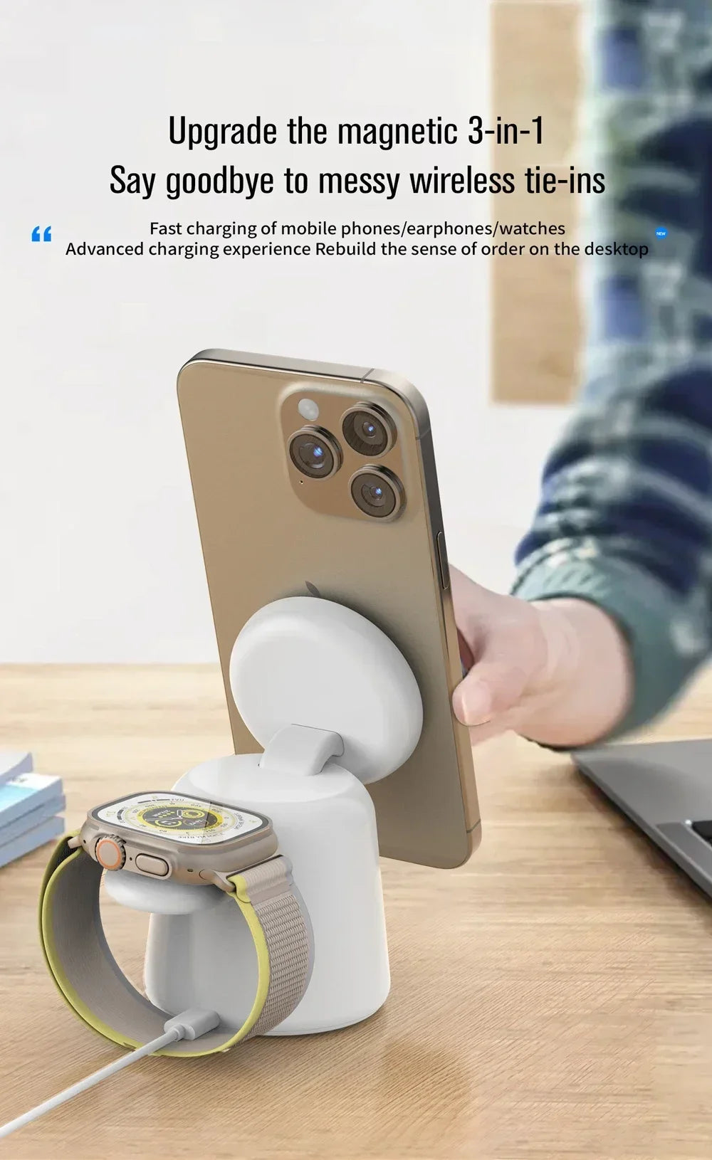 3 in 1 Magnetic Wireless Charger Stand For Magsafe iPhone 15 14 13 12 Pro Max Airpods IWatch 9 8 7 6 Fast Charging Dock Station