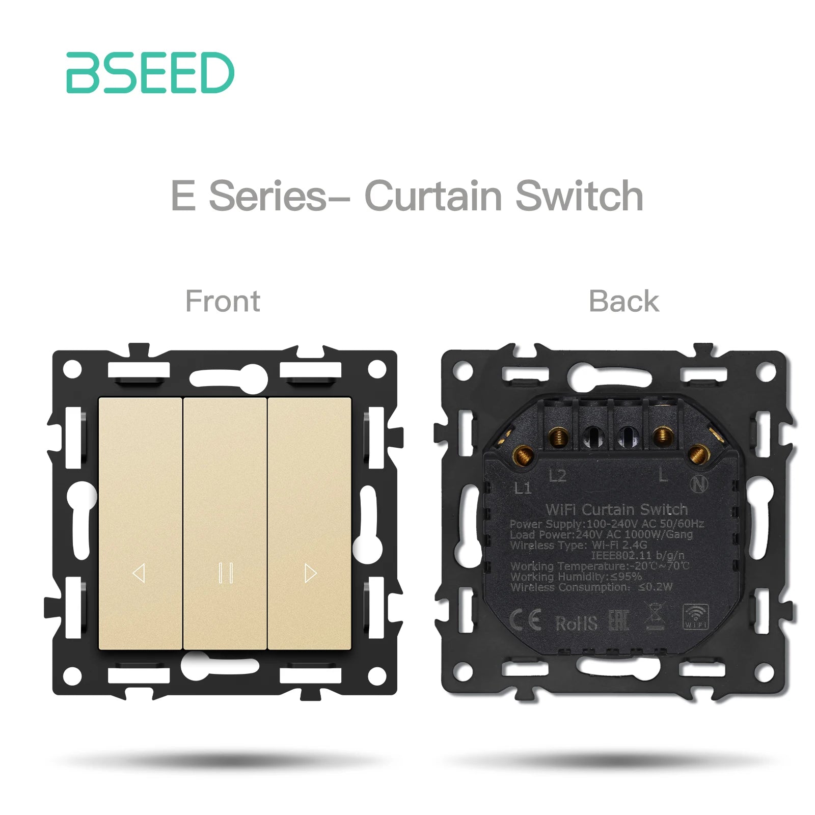 BSEED WiFi Click Switch Module — Moldura Vidro Ouro + Tomadas USB