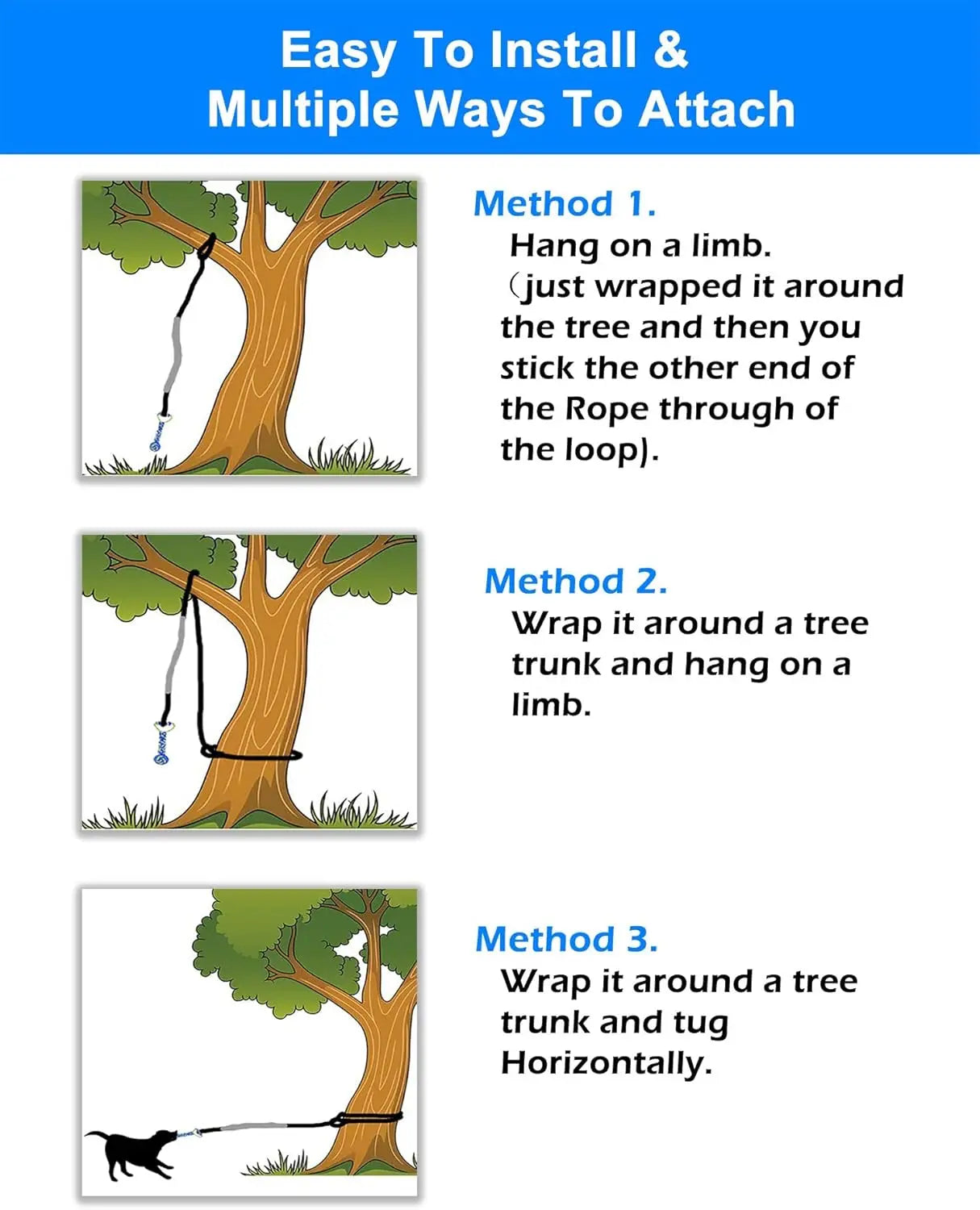 Outdoor Bungee Tug Toy, Dog Toy Hanging from Tree for Small to Large Dogs, Interactive Exercise Play Cord & Tether with Chew Rop