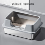 Stainless Steel Cat Litter Tray with Lid, Extra Large High Sided Enclosure Litter Boxes for Big Cats, Easy to Clean & No Odor