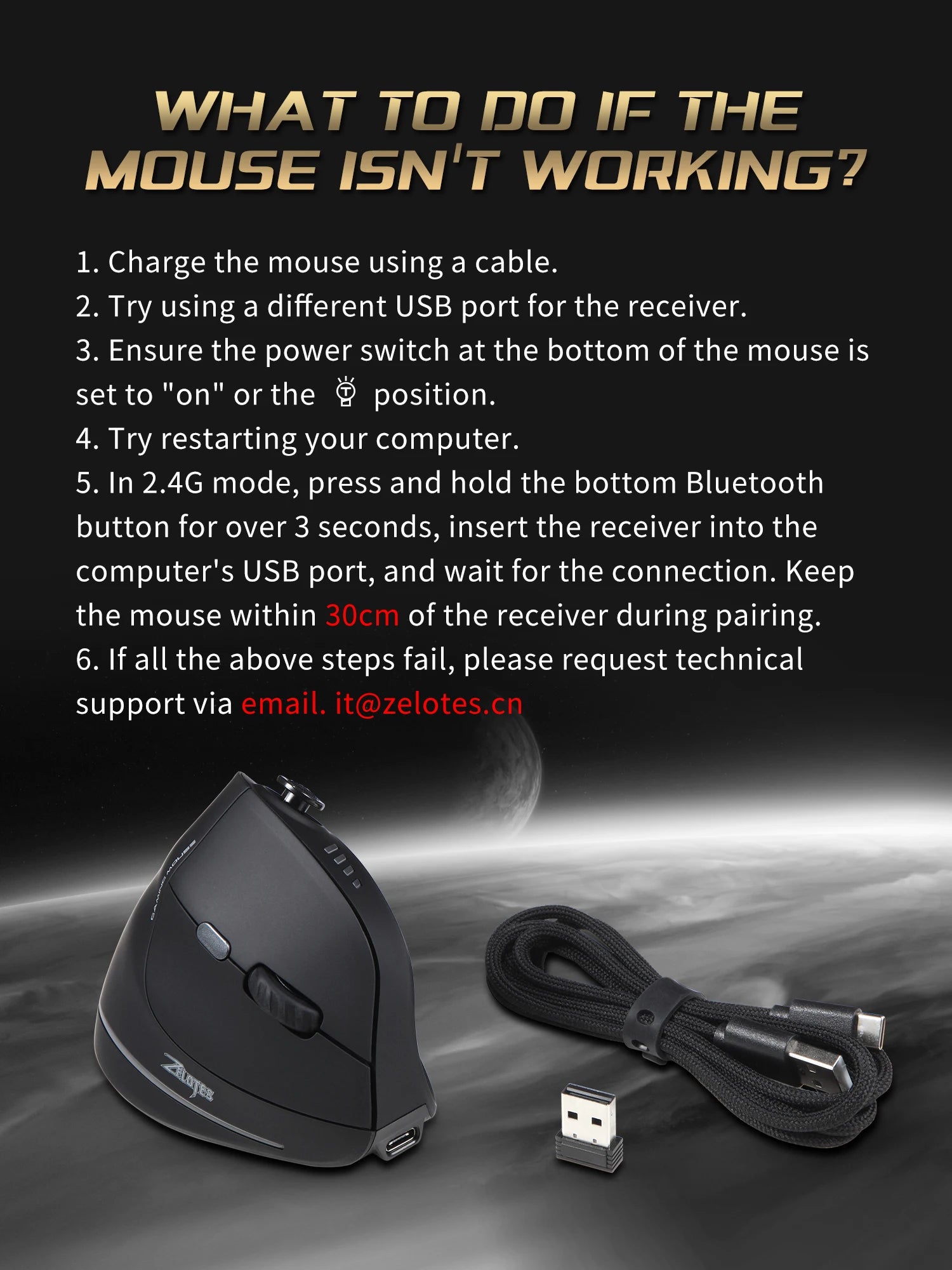 ZELOTES F18 Vertical Ergonomic Mouse 2.4G Wireless Mouse Bluetooth 24000DPI with Programming Gaming Mouse for PC Computer Laptop