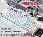 GK410 104 Full Keys Hot Swap Metal Panel Mechanical Keyboard RGB Light Green Black Tea Redaxis Non-Impact Gaming Computer Keyboard