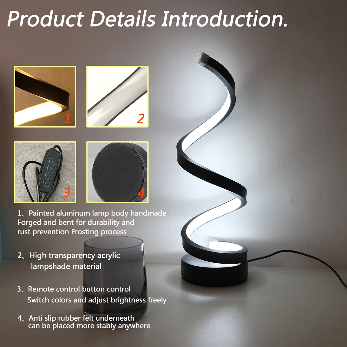 Spiral table lamp, modern creative design, suitable for home decoration, suitable for dining room, living room, bedroom