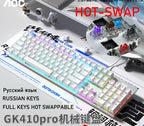 GK410 104 Full Keys Hot Swap Metal Panel Mechanical Keyboard RGB Light Green Black Tea Redaxis Non-Impact Gaming Computer Keyboard