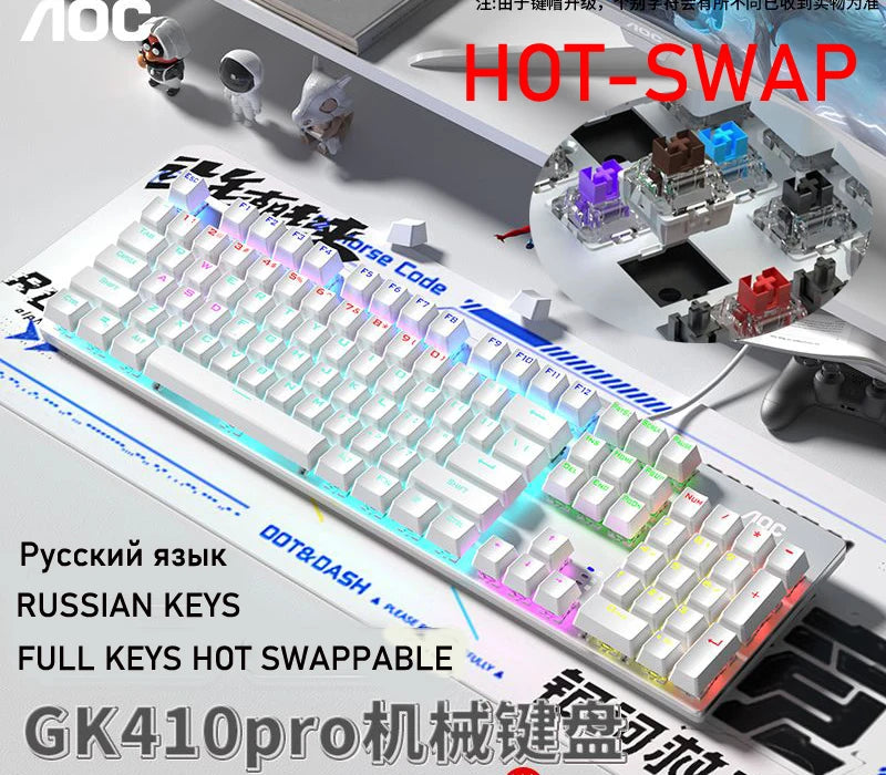GK410 104 Full Keys Hot Swap Metal Panel Mechanical Keyboard RGB Light Green Black Tea Redaxis Non-Impact Gaming Computer Keyboard