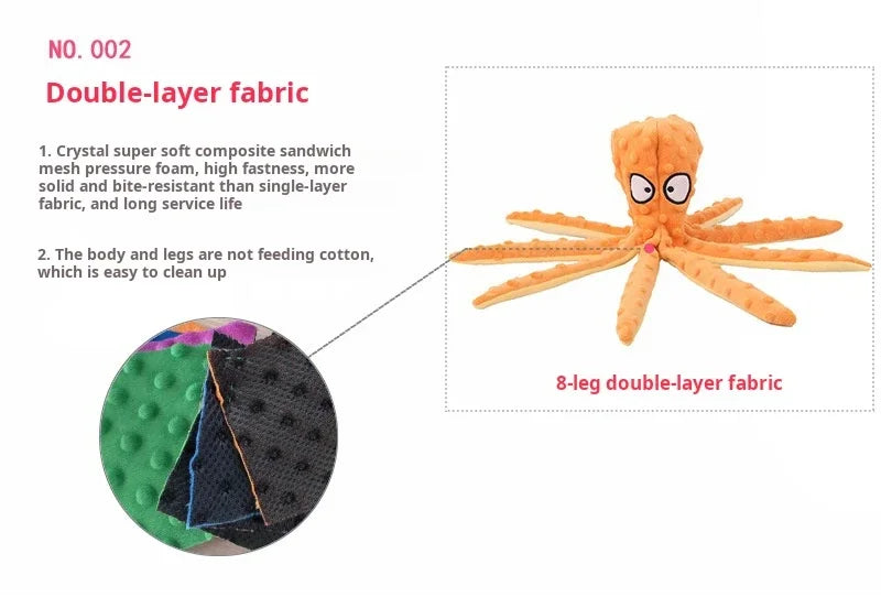 Dog Squeaky Toys Octopus - No Stuffing Crinkle Plush Dog Toys for Puppy Teething, Durable Interactive Dog Chew Toys for Small, M