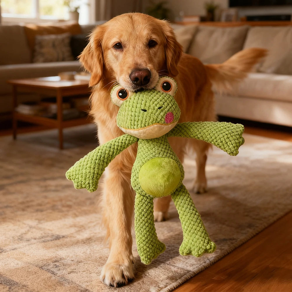 Pet Bite-Resistant Plush Interactive Toy with Sound, Cartoon Frog Design, Suitable for Large, Medium, and Small Pets Such as Cats and Dogs, Double-Layer Fabric, Built-In Airbag