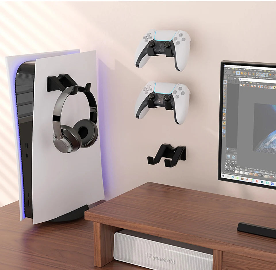 Wall Mounted Gamepad Holder for PS5/PS4/Xbox/Switch – 3 Pcs Black Controller Stand with Adhesive & Screws Gaming Accessories