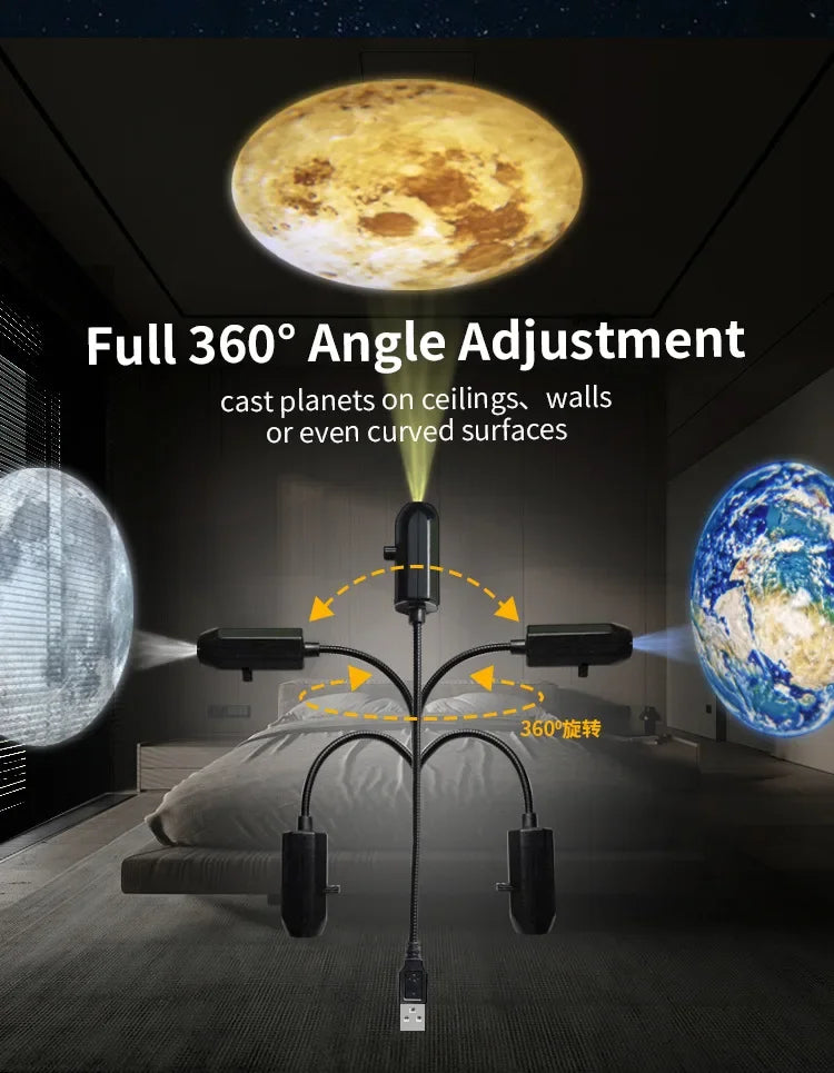 LED Star Galaxy Projector Lamp Moon Earth Wall Decor Switchable Pattern Projection Night Light for Home Bedroom Decoration