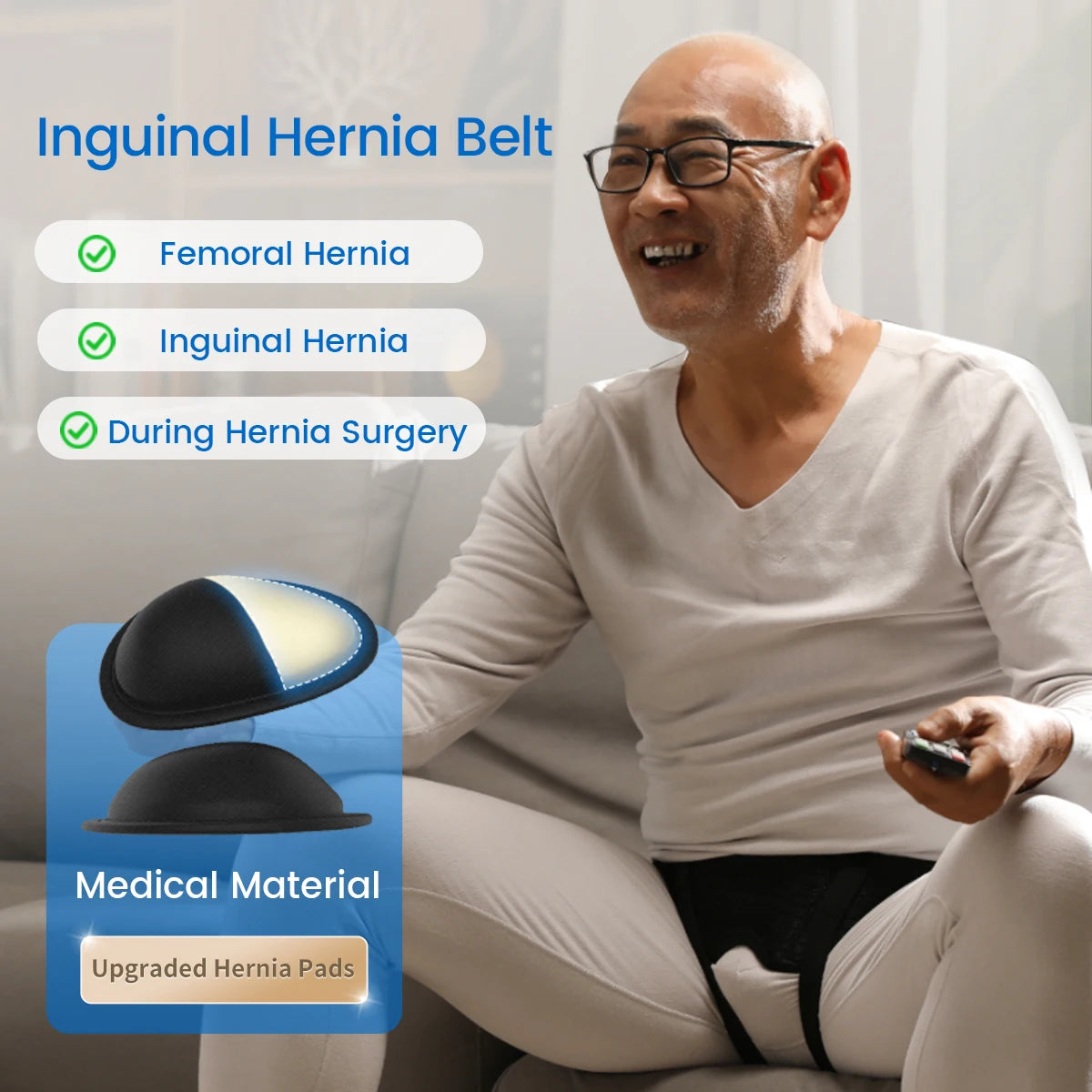 VELPEAU Hernia Belt with 2 compression pads, adjustable Hernia Truss support for single/double inguinal hernias for men and women.