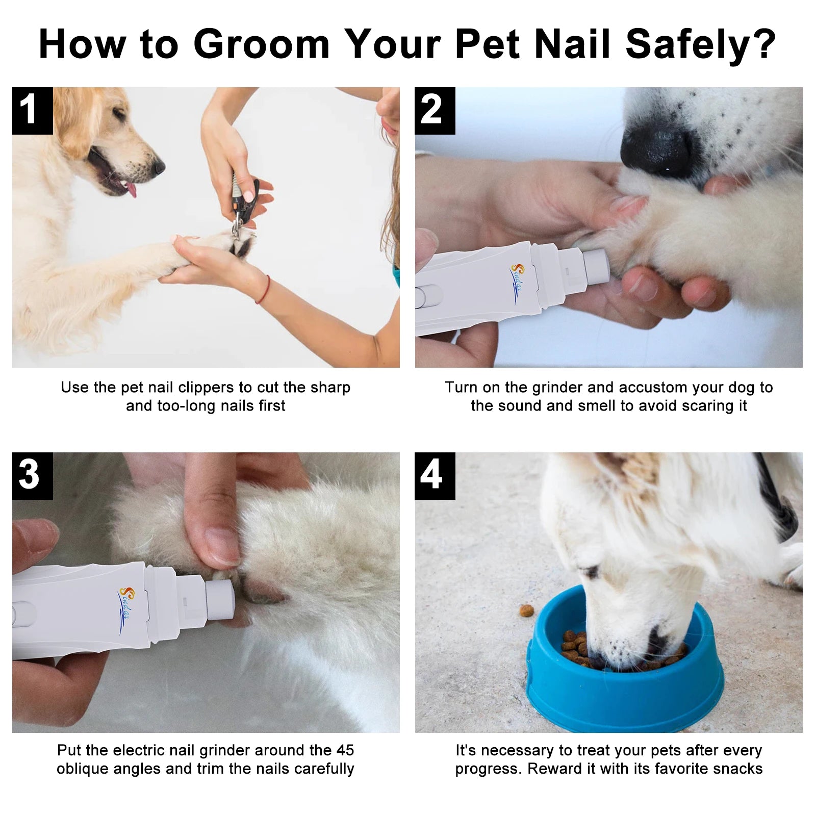 Dog Nail Grinder USB Rechargeable Electric Pet Paws Clipper & Trimmer Painless Paws Grooming Quiet 2-Speed ​​Dog Nail File