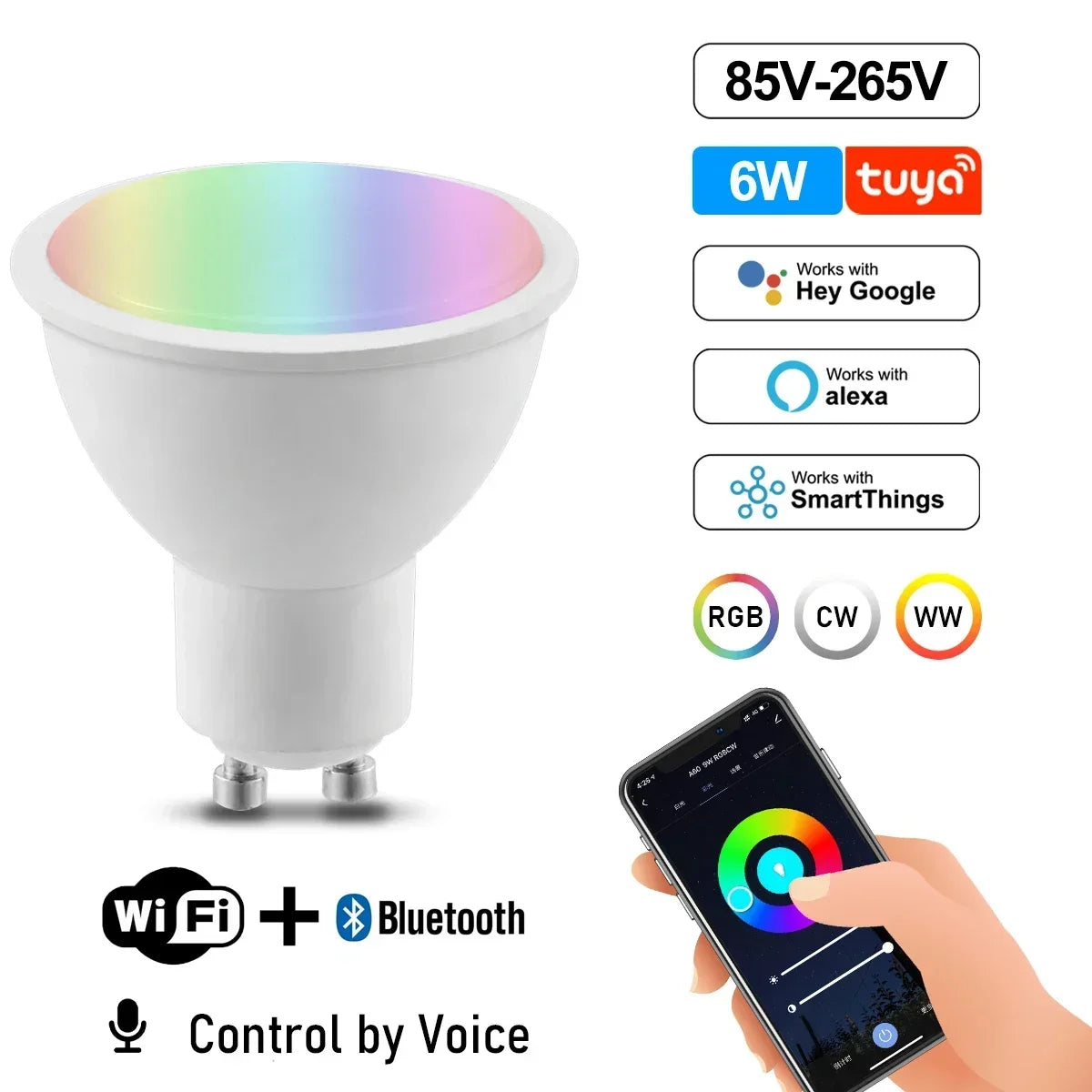 Lâmpada Smart RGB Wi‑Fi Tuya Compatível com Alexa e Google Home