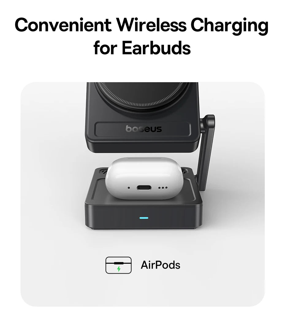 Baseus 3-in-1 Magnetic Wireless Charger Qi2.2 25W Fast Charging for iPhone 17 16 15 14 Apple Watch Earbuds AirPods Pro iWatch