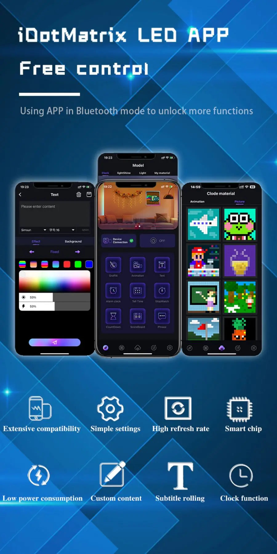 LED Pixel Matrix Bluetooth Smart Display 64x64 RGB Digital Lamp Panel DIY Art Display Gaming Anime Room Decor Frame APP Control