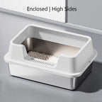 Stainless Steel Cat Litter Tray with Lid, Extra Large High Sided Enclosure Litter Boxes for Big Cats, Easy to Clean & No Odor