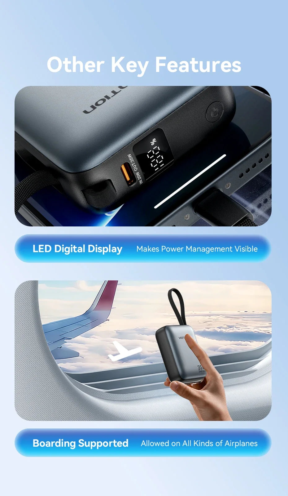 Vention 10000mAh Power Bank — 35W Fast Charge Mini USB‑C 3C