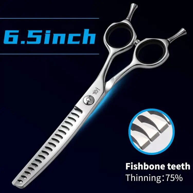 Fenice 7.0/7.5 inch Professional Dog Grooming Shears Curved Thinning Scissors for Dog Face Body Cutiing JP 440C High Quality