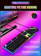 Rainbow Backlit Wired Keyboard and Mouse,Floating Keycap Strong, Wear-resistant, Comfortable Feel Keyboard for Business Office