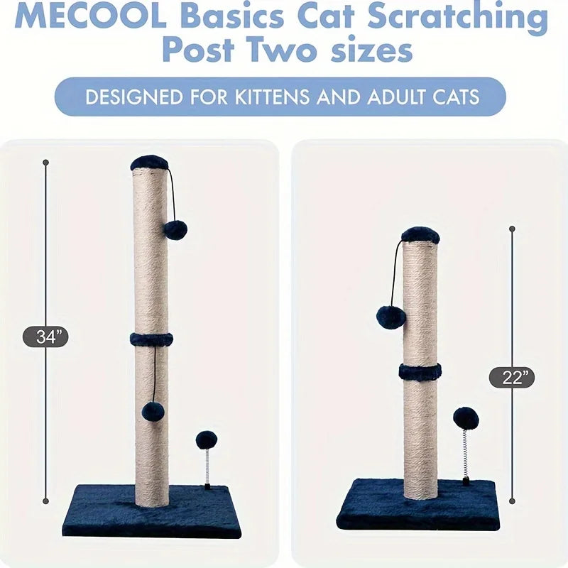 34 Inch Post High Cat Scratching Post Premium Basic Cat Scratching Indoor Sisal Scratching Post Tree Strap Hanging Ball for Adult Cat