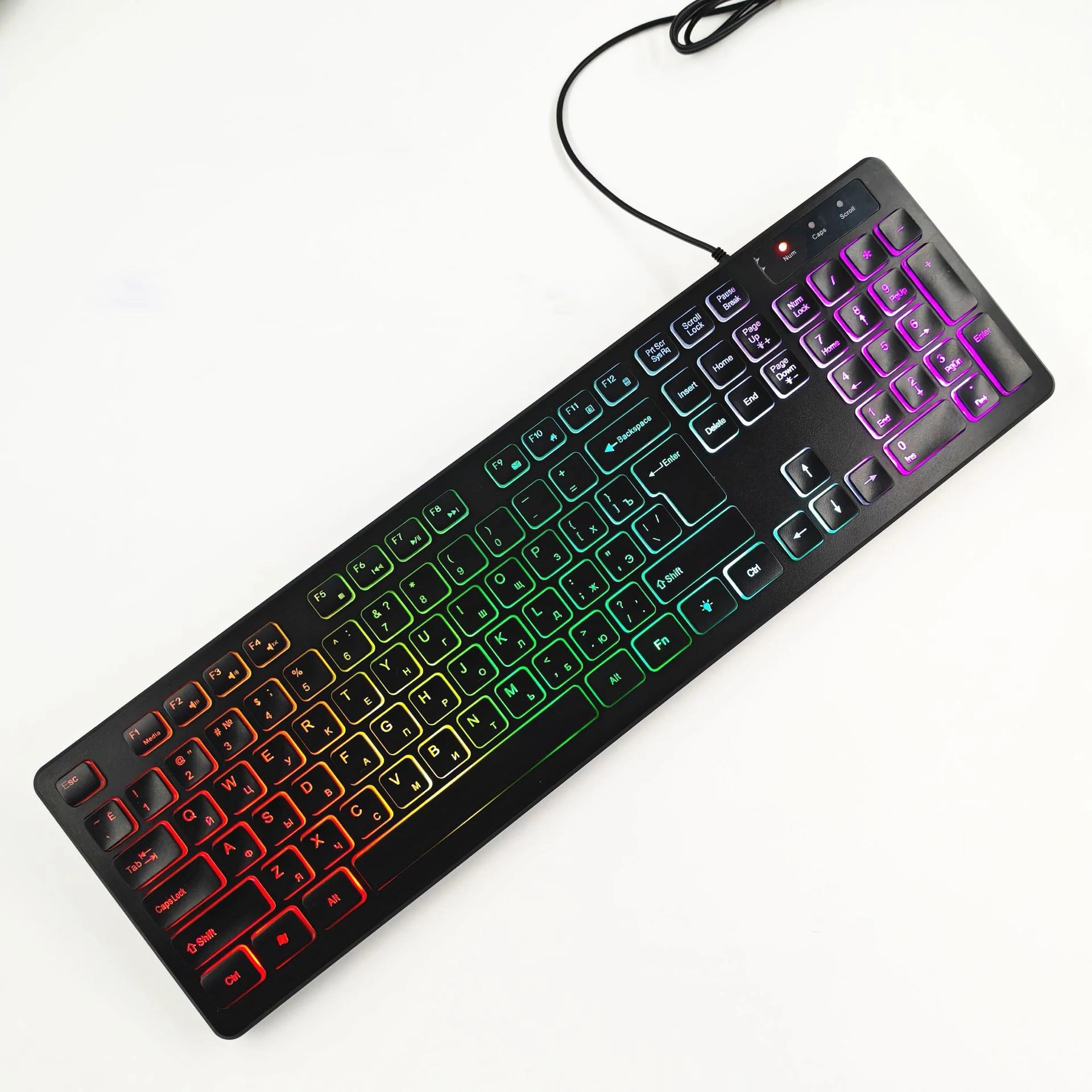 Computer Gaming Keyboard Light Backlit RGB Mute Wired Keyboard USB Office Home Russian French Spanish German Arabic English