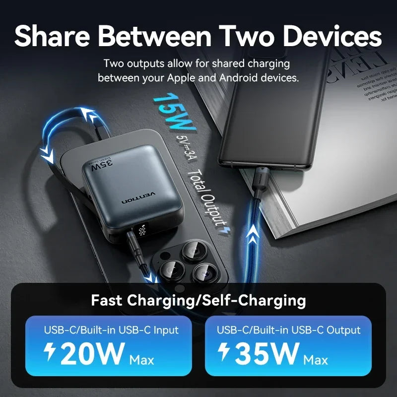 Vention 10000mAh Power Bank — 35W Fast Charge Mini USB‑C 3C