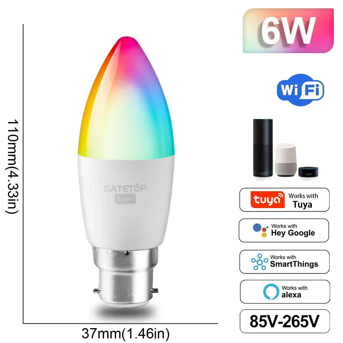 RGB Smart LED Bulb Dimmable Tuya Gu10 C37 A60 T37 E14 E27 B22 Light Wifi Magic Lamp AC 110V 220V Works with Alexa Google Home