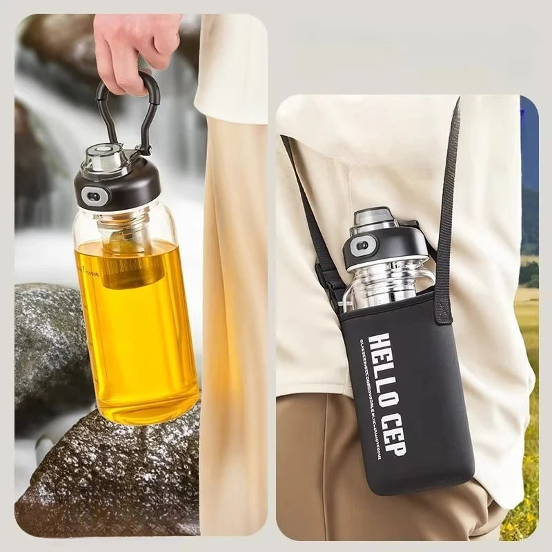 800/2500ml Large Glass Water Bottle with Lock Lid and Direct Drink Spout, Reusable Sports Water Bottle for Gym, Home, and Outdoor Use.
