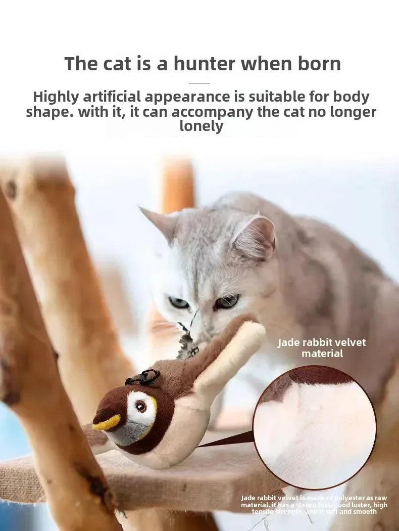 Hot Cat Interactive Toys Catnip Electric Pat Bird (with Catnip) Dog Cats Touch-Activated Squeaky Plush Toy Pet USB Rechargeable