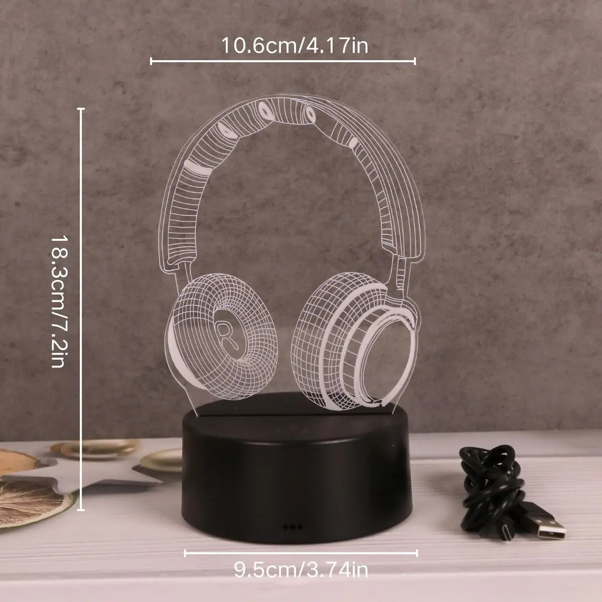 Headphones 3D visual night light, USB 7-color touch, suitable for game room bedroom decorative lights, gift lights