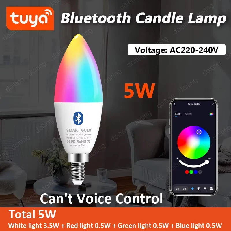 E14 Bluetooth Wifi Tuya Smart LED Chandelier Light Bulb RGB Color Changing Bulbs Smart Life APP Dimmable Alexa Google Home Voice